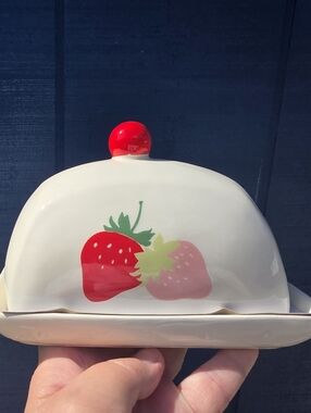 Strawberry Butter Dish Strawberry Fields Ceramic Butter Server Dish 5 X 6.5" W